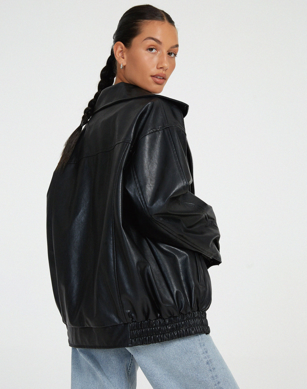 Women’s Jacket Leather Bomber Jacket Oversized Fit Minimalist Design 7