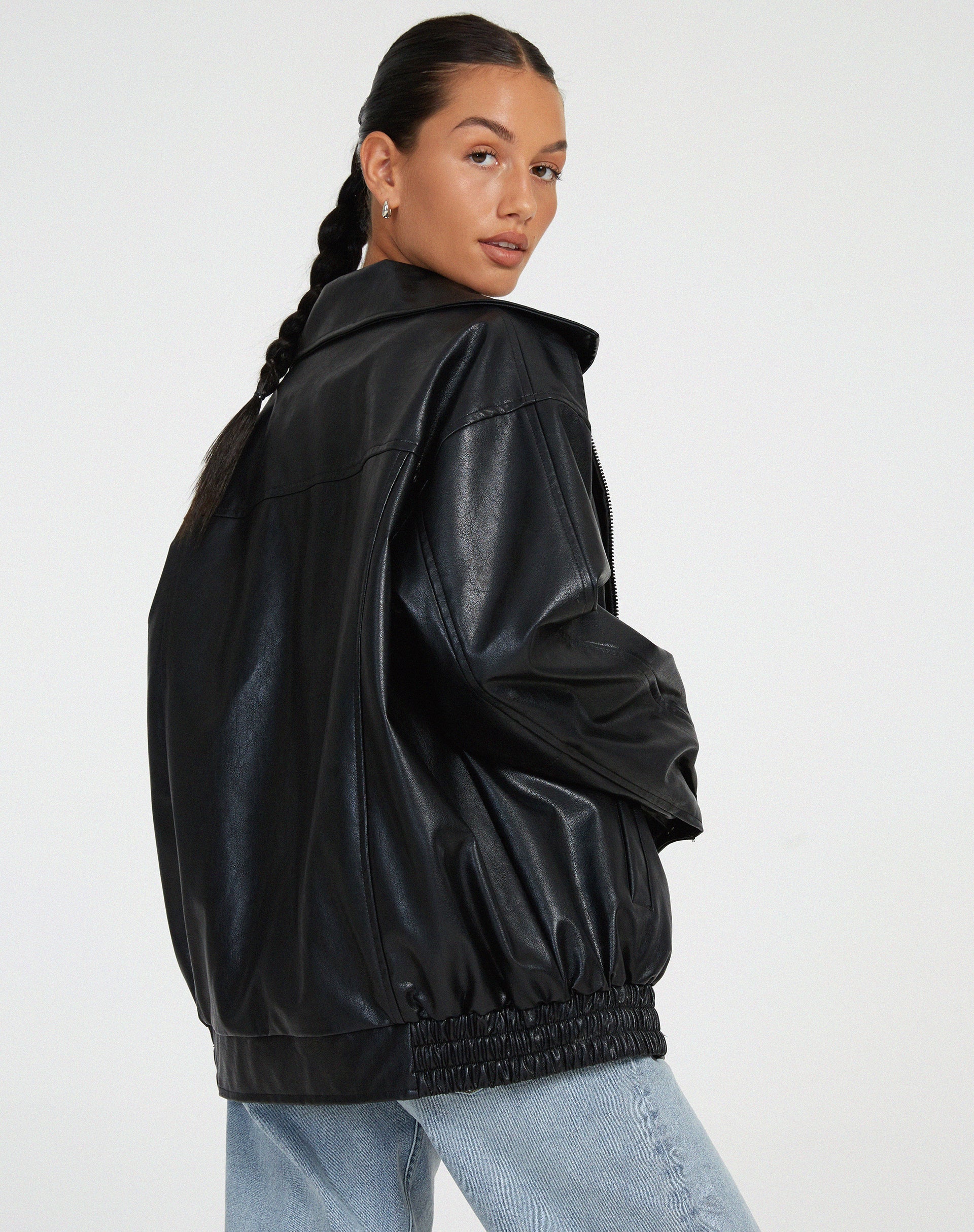 Women’s Jacket Leather Bomber Jacket Oversized Fit Minimalist Design 7