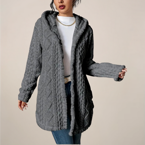Women's Long Cardigan Hooded Textured Knit Casual Layering Spring Fit 1