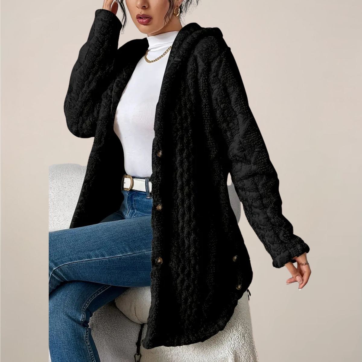 Women's Long Cardigan Hooded Textured Knit Casual Layering Spring Fit 2